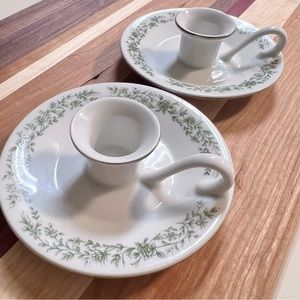 Mikasa Fine China White Green floral Silver accent trim Vintage Candle holder